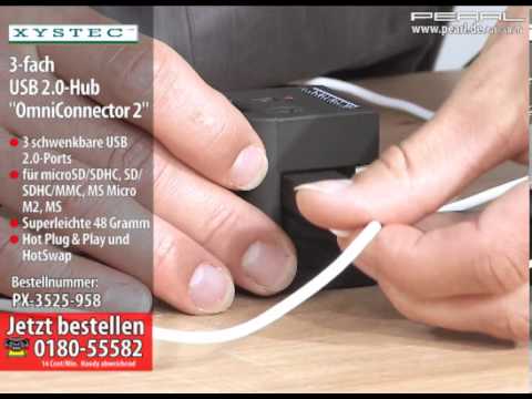 Xystec 3-fach USB 2.0-Hub mit All-in-One Card-Reader 