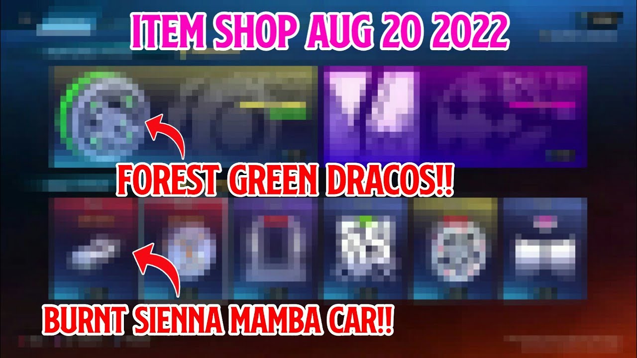 Rocket League item Shop today AUG 20 2022 BURNT SIENNA MAMBA,FOREST GREEN DRACO,PURPLE EXALTER BM