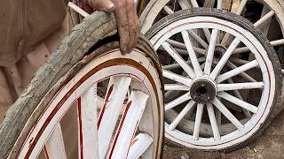 Wooden Wagon Wheel Rubber Replacement | Vintage Wooden Wheel Restoration (Satisfying Repair)