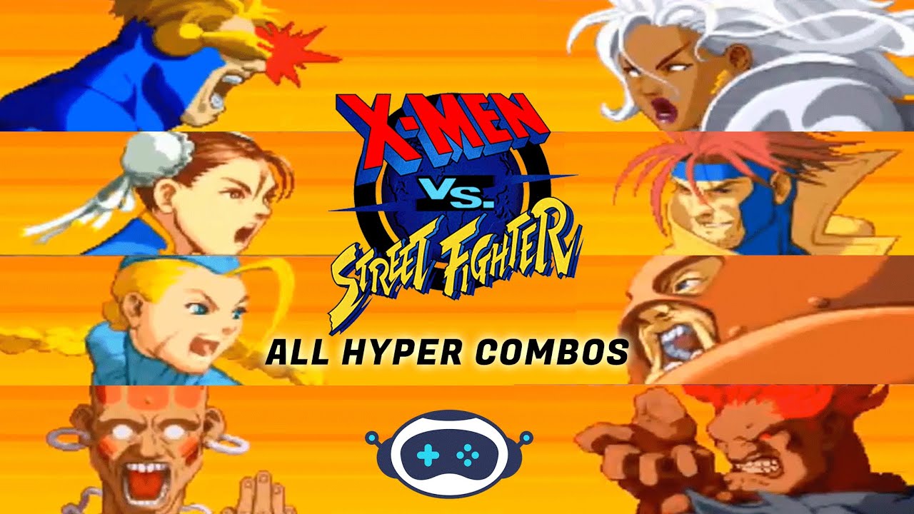 X-MEN Vs STREET FIGHTER ( PS1 ) - ALL CHARACTERS HYPER COMBOS / SUPER