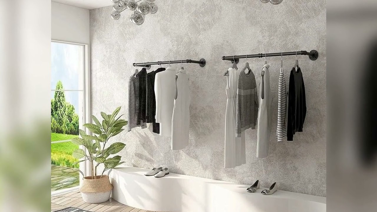 A must-have product! Pack Of 2 Industrial Pipe Clothes Rail Rack Wall-mounted Garment Pipe Rack Wa