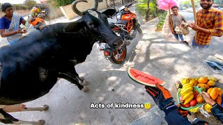 Vlogging Small Acts of Kindness छोटी से कुशी ! 😇🐄🍉#lekirider #kannada #hindi