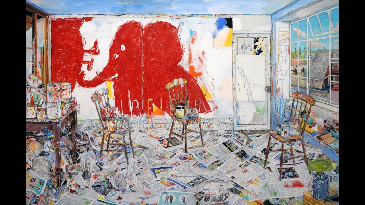 Rose Wylie’s Studio, 2020 Mixed media on canvas, 168 x 255 cm                   by Damian Elwes
