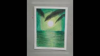 green  sunset scenery drawing with oil pastel colour#nature drawing #shorts