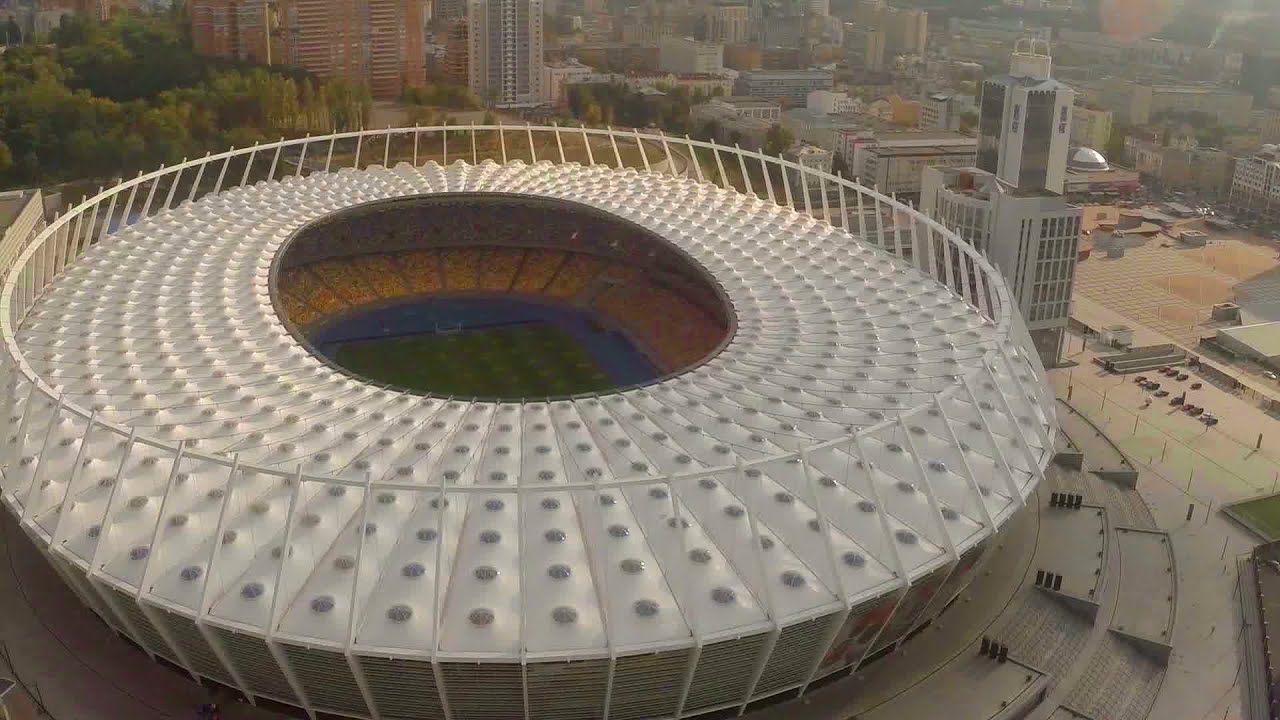 Flying above stadium, panoramic view, World Cup, aerial. Stock Footage