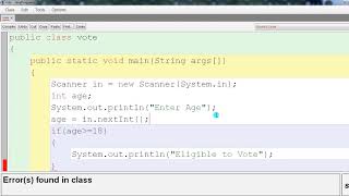 If Else Construct || Program to check a person is eligible to vote or not || BlueJ Java || Hindi
