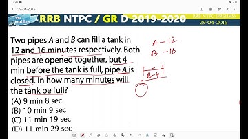 Two pipes A and B can fill a tank in 12 and 16 minutes respectively both pipes are opened together