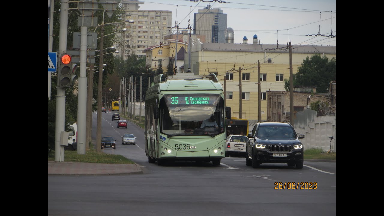 Минск, поездка в троллейбусе БКМ-32100Д, парк.№ 5036, марш.35 (26.06.2023)