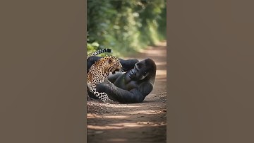 The Leopard safe him from the wicked chimps#animals #wildlife #motivation #ai