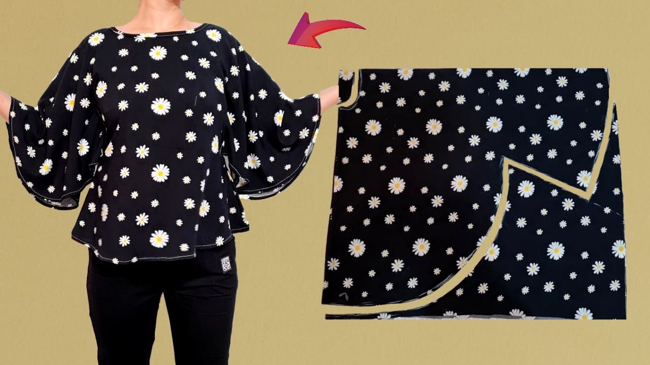 💥Very Easy Circular Blouse Cutting and Sewing | DIY Batwing Top ...
