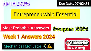 Entrepreneurship Essential | Week 1 Quiz | Assignment 1 Solution | NPTEL | SWAYAM 2024