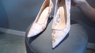 Charming Champagne See-through Flower Lace Wedding Shoes