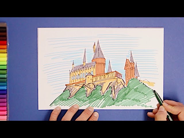 How to draw Hogwarts Castle Universal Studios Hollywood