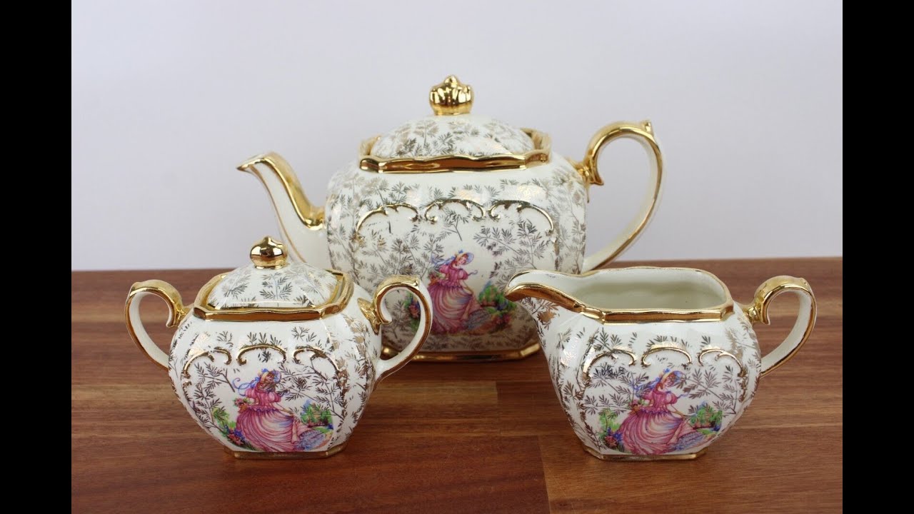 Vintage SADLER 1925 Pinkie Cube Teapot Creamer & Sugar Bowl Set YouTube