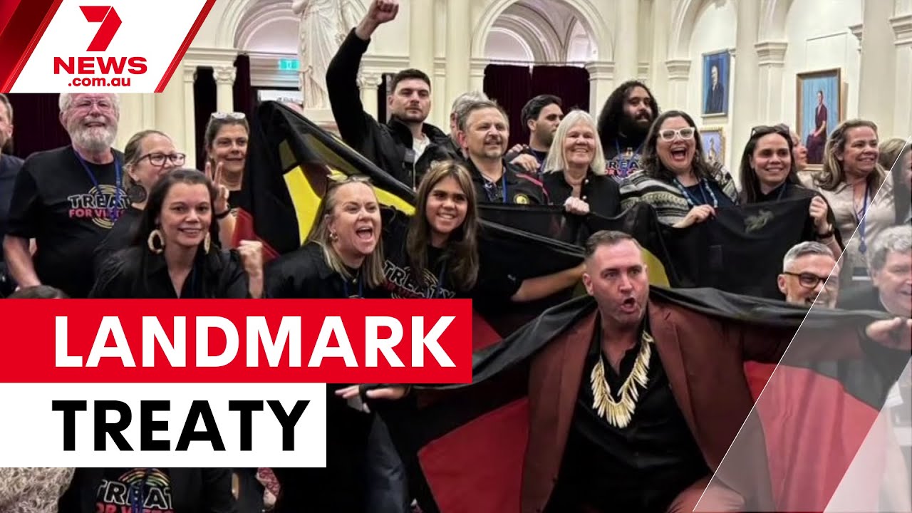 Landmark treaty law passed by Victorian parliament with historic scenes of celebration | 7NEWS