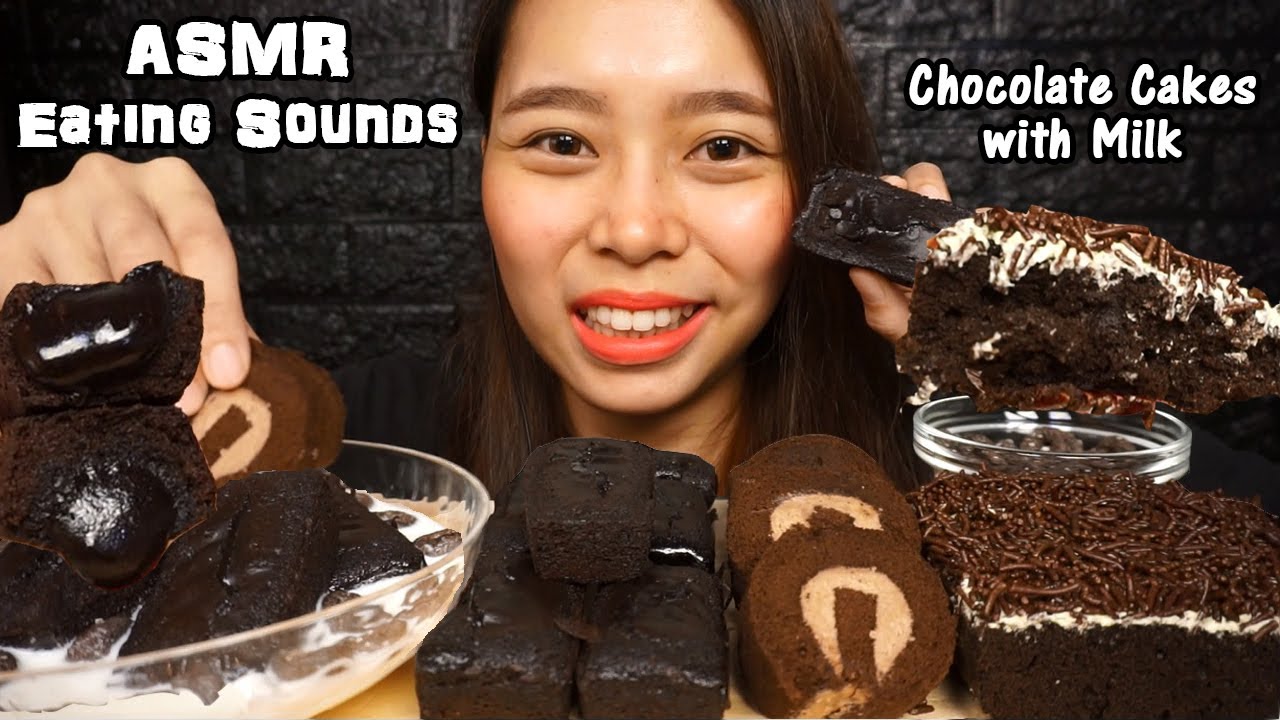ASMR Kue Balok Cokelat LUMER & Assorted Chocolate Cakes with MILK | Eating Sounds | No Talking