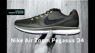 Nike Air Zoom Pegasus 34 ‘olive/volt’ | UNBOXING & ON FEET | running shoes | 2018 | 4K