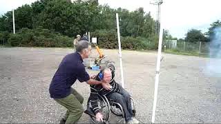 Man in Wheelchair Firing a Muzzle loading 4 bore Shotgun (funny)