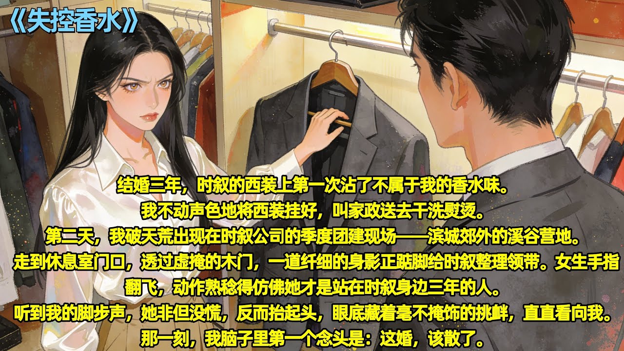 结婚三年，时叙的西装上第一次沾了不属于我的香水味。我不动声色地将西装挂好，叫家政送去干洗熨烫。第二天，我破天荒出现在时叙公司的季度团建现场