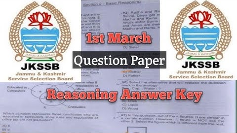 JKSSB Class IV 1st March Reasoning Answer Key.