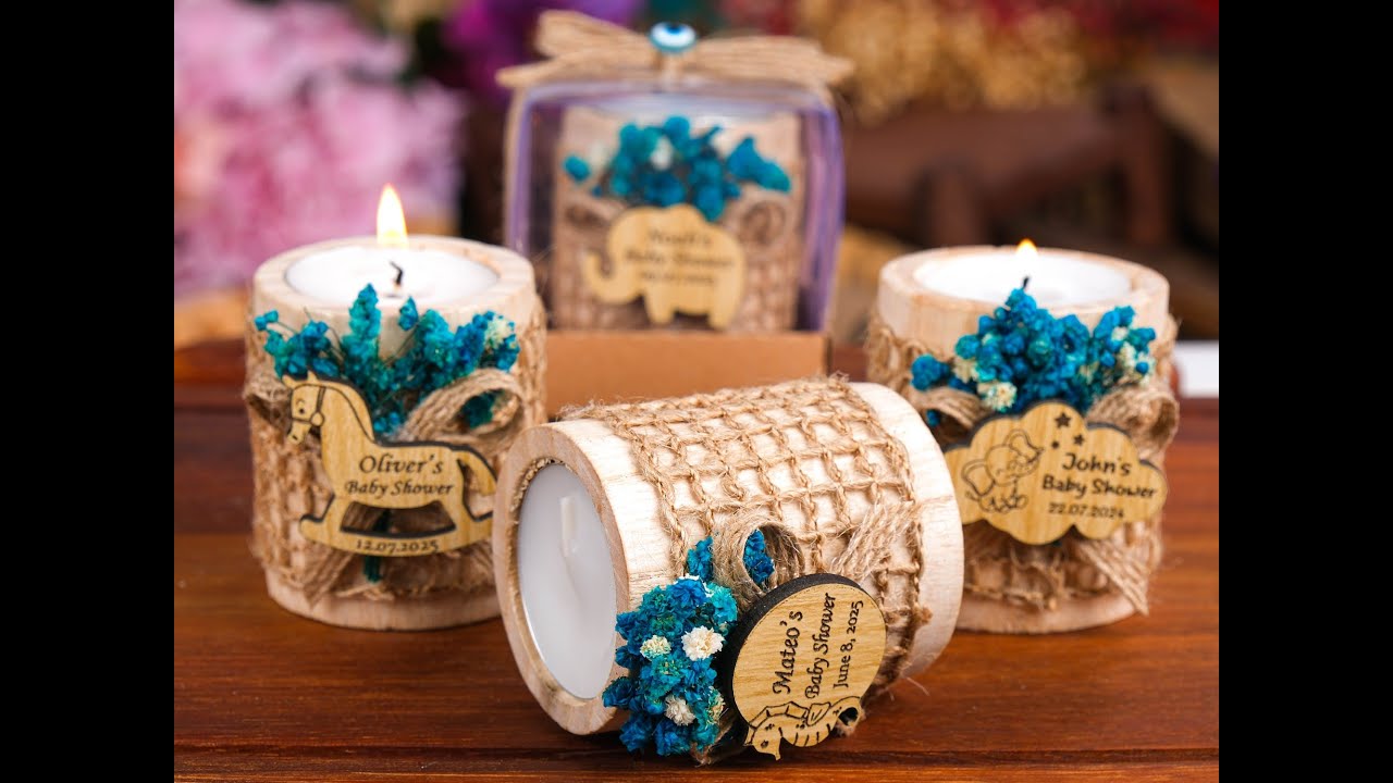 Wooden Candle Holder, Baby Shower Favors, Custom Candle, Tealight Holder, Baby Girl, Baby Boy