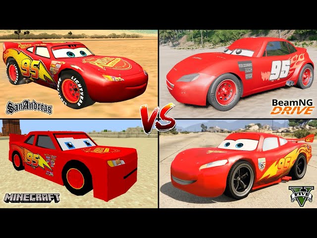 MINECRAFT LIGHTNING MCQUEEN VS GTA 5 VS GTA SAN ANDREAS VS BEAMNG DRIVE - WHICH IS BEST? class=