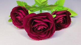 Paper Flowers | Paper Rose Flower Making | PAPER ROSE FLOWERS | Paper Crafts | Easy Crafts