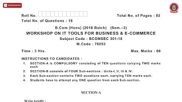 BCOM 3RD SEM HONS WORKSHOP ON IT TOOLS FOR BUSINESS E COMMERCE DEC 2020 | PTU