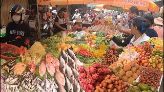 Cambodian Fresh Food Market Tour @Chhok Meas Market - Delicious Fresh Vegetables, Fruit, Fish & More
