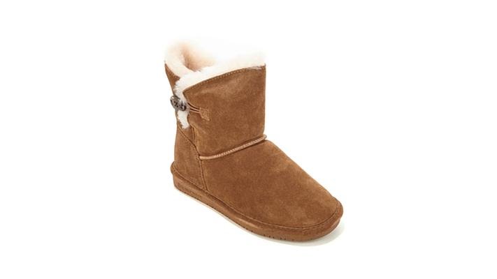 BEARPAW Rosie Suede Sheepskin and Wool Button Boot - YouTube