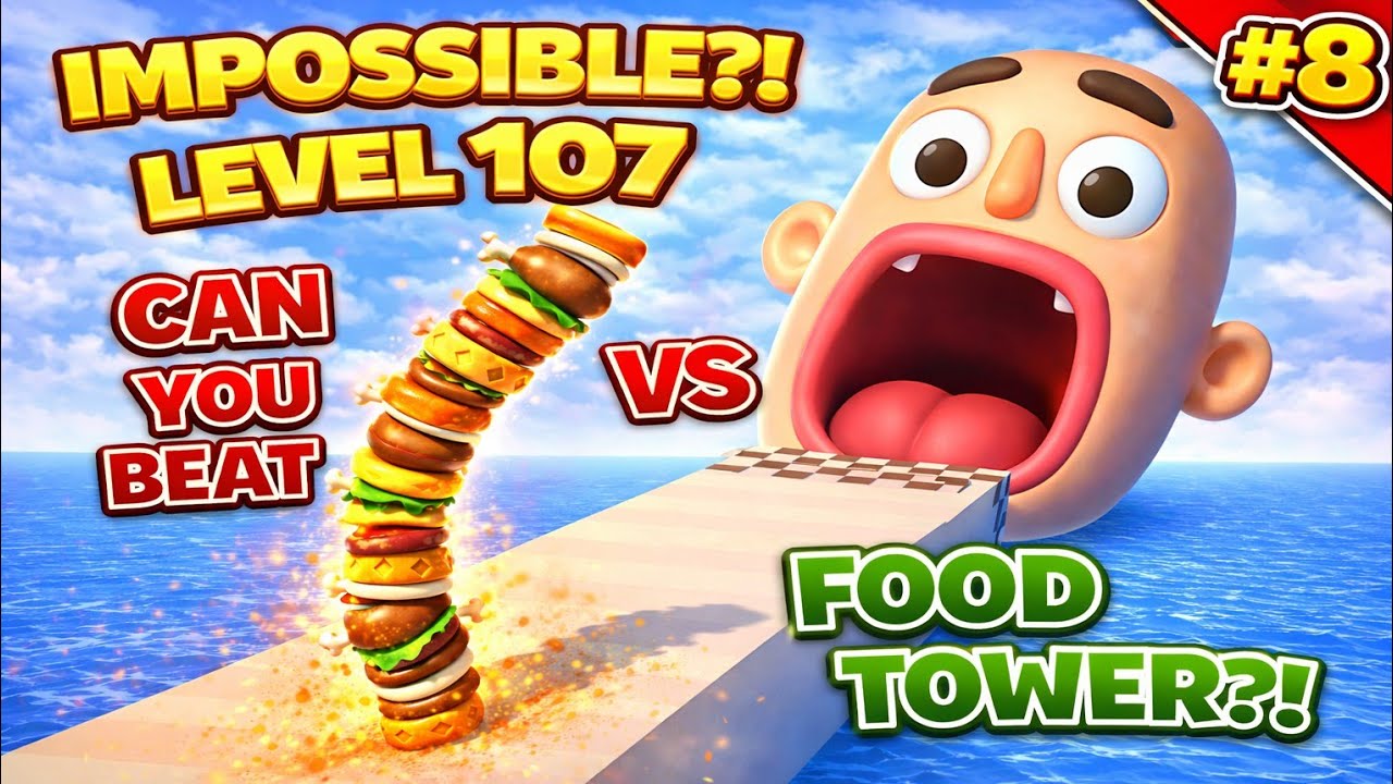 IMPOSSIBLE Level 107 Food Tower Challenge! Can You Beat This Crazy Sandwich Stack Run?!