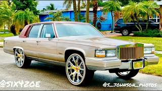 1992 Cadillac brougham on 24 inch Kraze wheels gold plated by stn customs