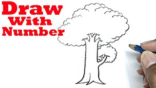 how to draw a tree with pencil with number 3 drawing with number