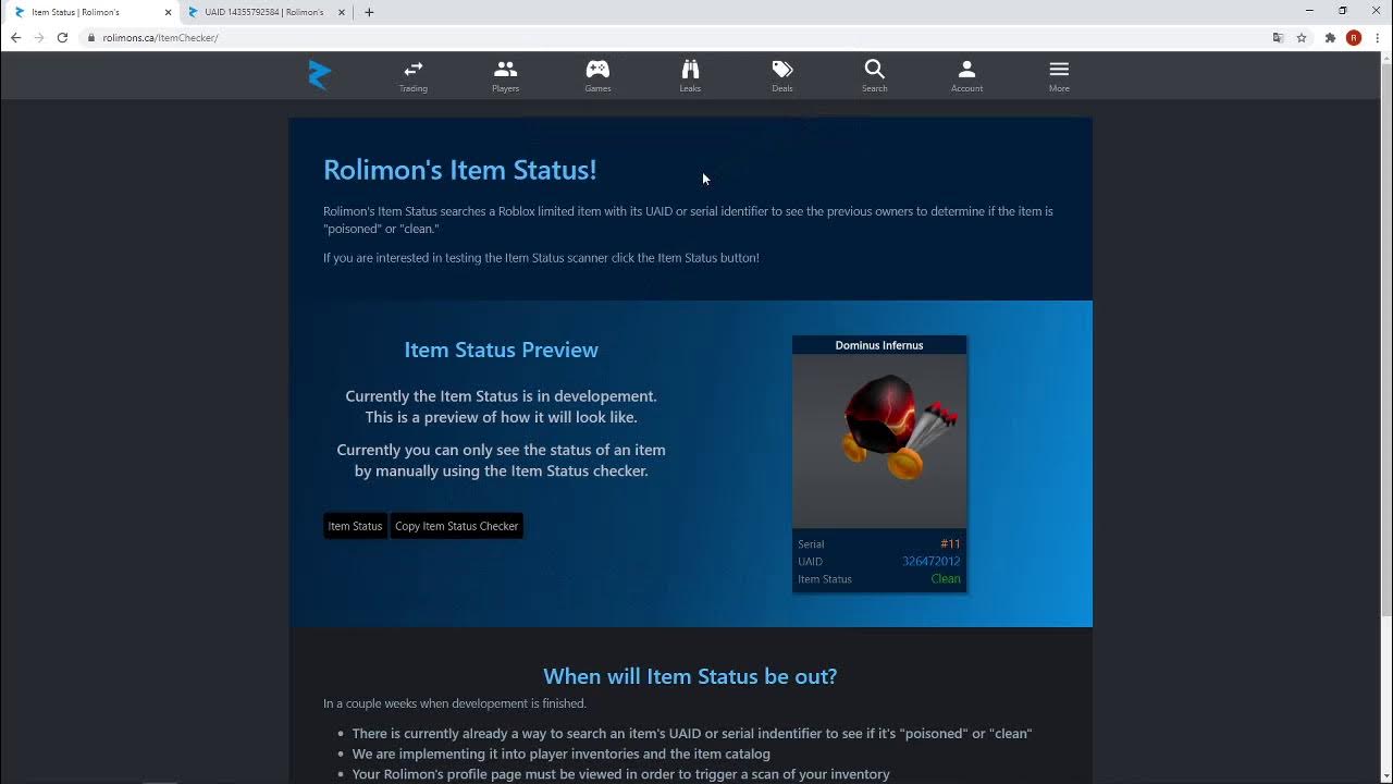 Check Roblox Item Status - V1 Rolimon's Status Checker 
