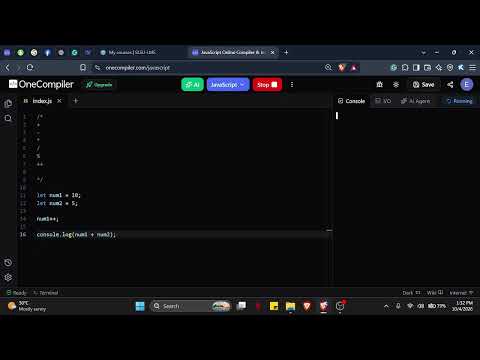 Computer Programming 1 - Arithmetic Operators in Javascript