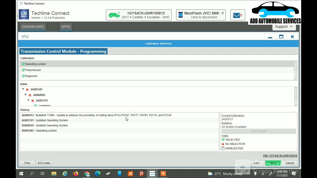 2017 Escalade Programming TCM with TCL(Tech line Connect) SPS2 and