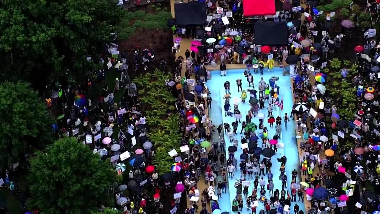 SKY 5 shows protesters in downtown Oklahoma City for No Kings protest