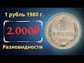 Реальная цена и обзор монеты 1 рубль 1980 года. Все разновидности и их стоимость. СССР.