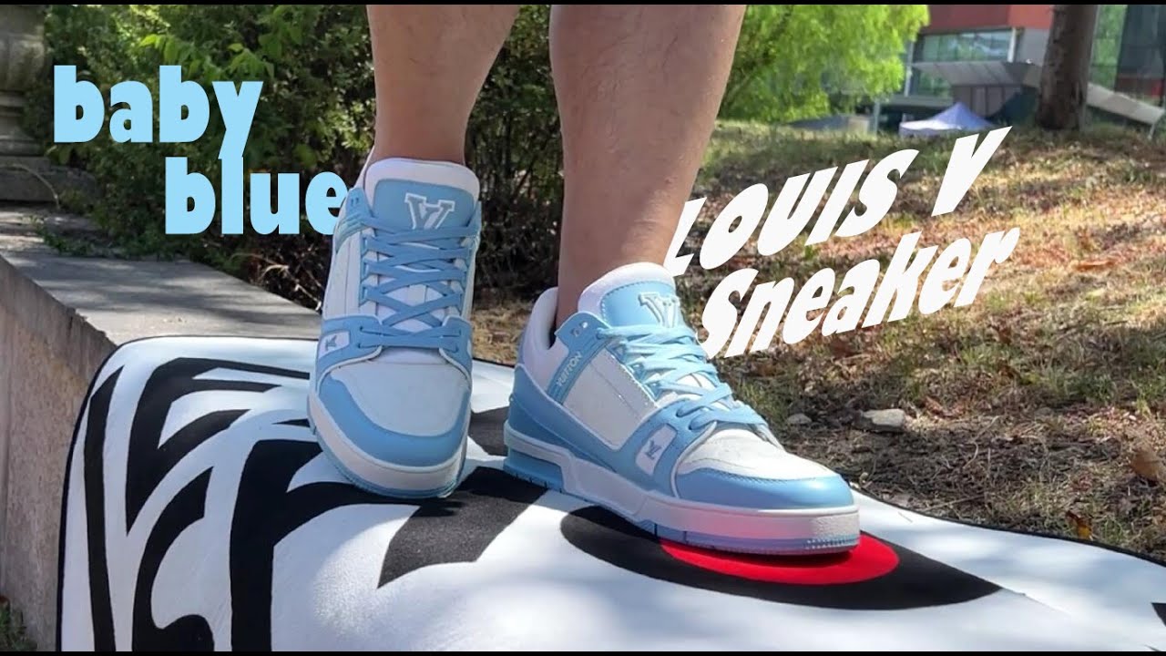 Louis Vuitton Blue Denim 'LV Trainer' Sneakers worn by Rich the