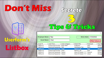 Secrete 3 Excel Tips & Tricks of Listbox | Hide Column of Listbox in Runtime| Userform | Listbox Vba