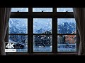 4K Winter town with snow window View - Relaxing, Calming, Ambience