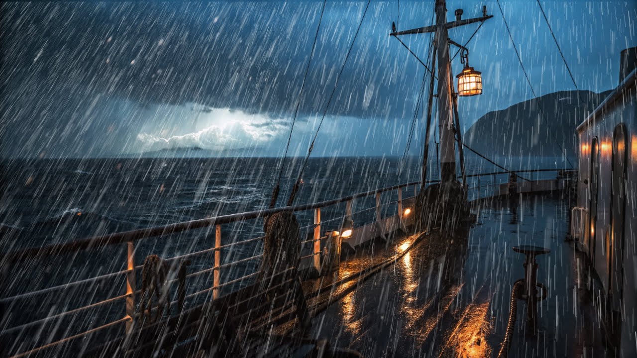 Rain falls on the drifting boat - Drifting with the flow of the boat on the sea