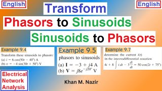 transform sinusoids to phasors & phasors to sinusoids || example 9.4, 9.5, 9.7 ||ena 9.3(2)(english)