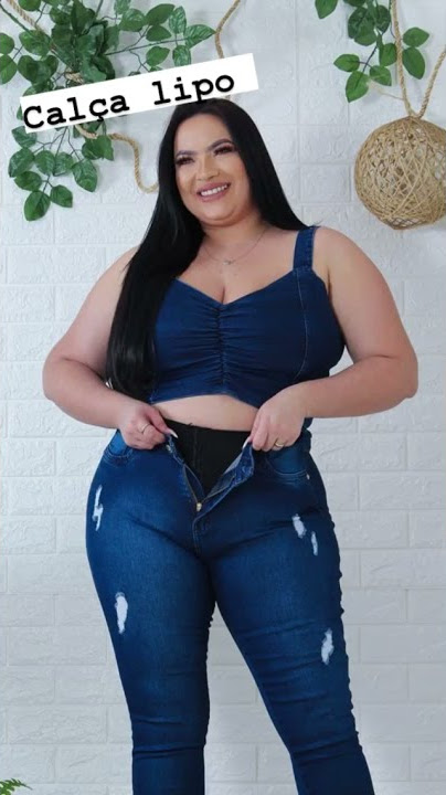 Calça cinta   cropped jeans plus size