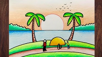 Dùng SÁP MÀU vẽ TRANH PHONG CẢNH ĐỀ TÀI QUÊ EM | how to draw easy scenery with crayon #vetranh