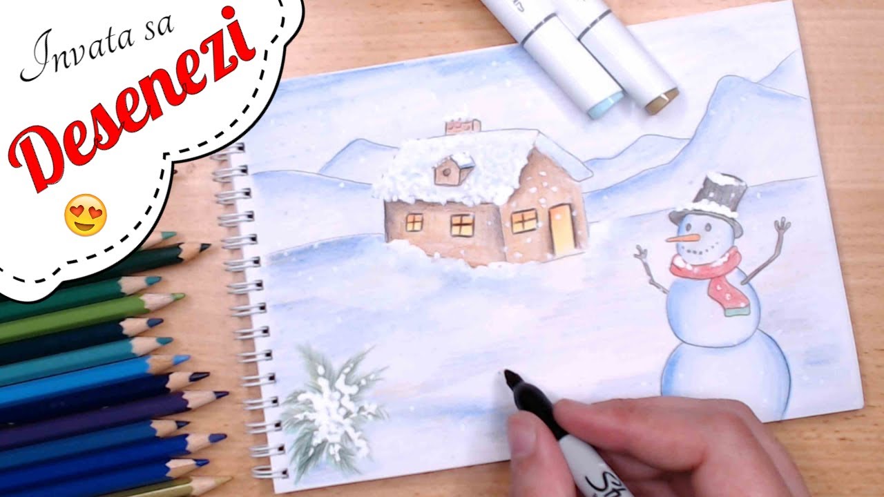 Cum Se Deseneaza Un Peisaj De Iarna Youtube