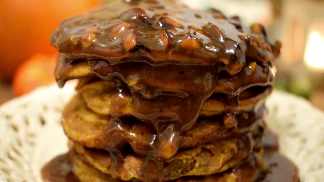 Pumpkin and cinnamon pancakes with Kent cobnut caramel sauce YouTube