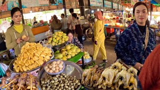 Cambodian street food Countryside  walking tour at market delicious plenty of Khmer foods