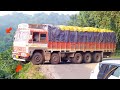 Heavy Truck Escapes Falling From Ghat Road While Turning - Truck Driver Driving in Dangerous Roads