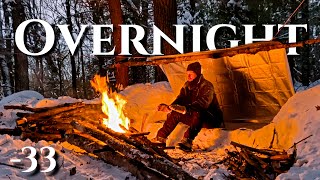 Solo Winter Camping In Emergency Tarp Shelter -33